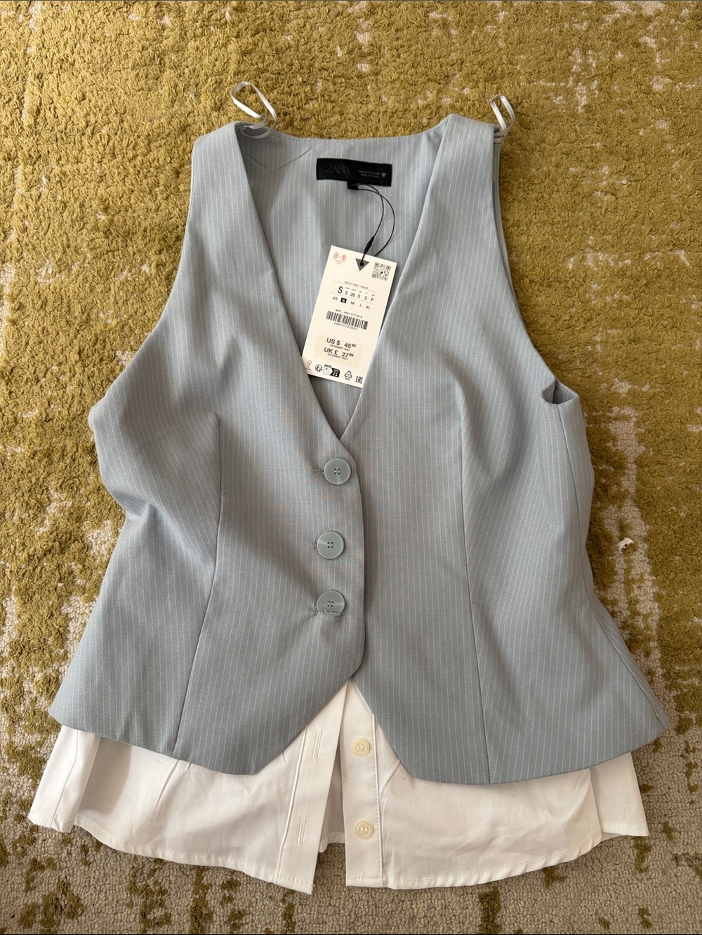 Zara Pale Blue Pinstripe Tailored Vest small
